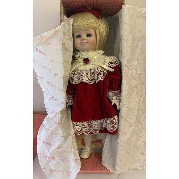 Brinn's Collectibles Other - Vintage Porcelain Doll Brinn's Collectibles CATHY Blonde Red Dress 14" Victorian